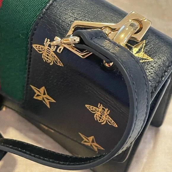 Gucci Sylvie Bee Star Medium Black Leather Extra Ribbon Strap Mint condition - Picture 7 of 14